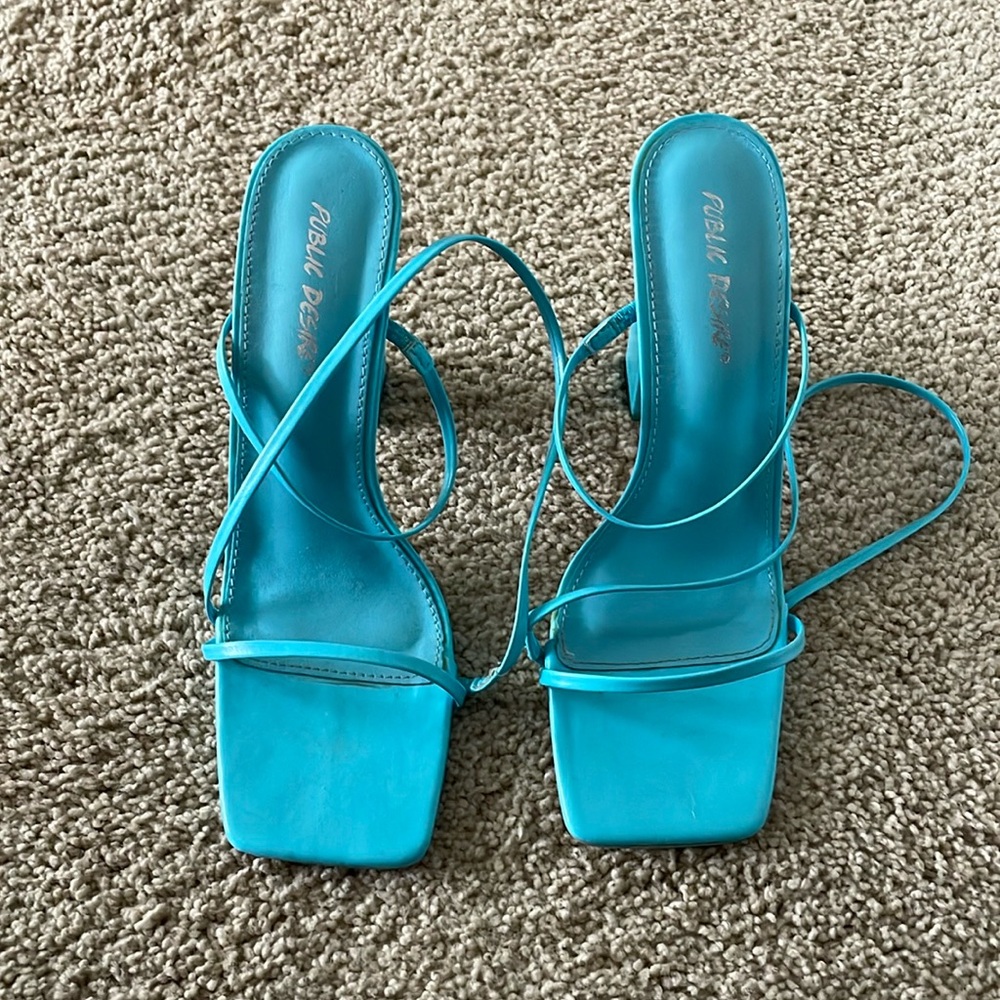 Public Desire Turquoise Strappy Square-Toe Heels